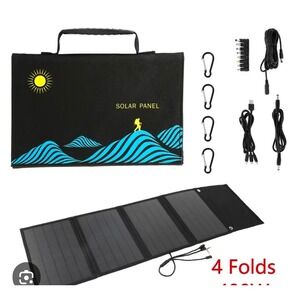 Portable Solar Panel Folding Bag USB DC Output 4-Fold Charger Black